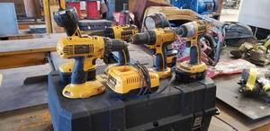 lot 174 image: Lot of Dewalt Cordless Tools.  3 Drills, 1 Impact Drill, 2 Flashlights & 1 Battery Charger w Case