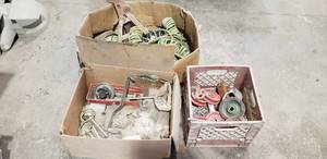 lot 187 image: 3 Boxes of Misc Tools.  Pulleys, Air Hoses & More