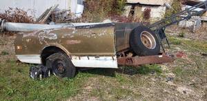 lot 129 image: Vintage Chevrolet truck Bed Converted into a Tow-Behind Trailer w Contents