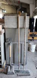 lot 234 image: Lot of Tools.  1 Broom, 1 Metal Rack & 1 Shovel