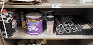 lot 287 image: Contents of Shelf.  Lot of Hose Clamps & Automotive Paint
