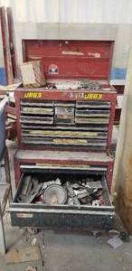 lot 310 image: Vintage Craftsman 14-Compartment 2-Bin Rolling Tool Chest w Contents Included.