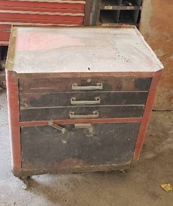 lot 227 image: 4 Compartment Parts Cabinet w Contents