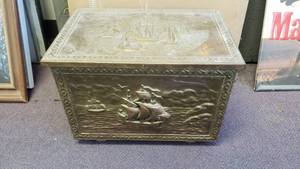 lot 403 image: Stamped Brass Trunk.  Wood lined.