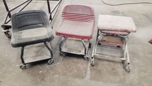 lot 256 image: Lot of 3 Rolling Shop Stools