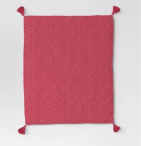 lot 16 image: New Threshold Textured Knit Throw Blanket With Tassels, Pink