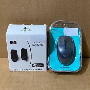 lot 81 image: Lot of 2 - Logitech USB Digital Speaker Model#S-150 & Full Sized Corded Mouse Model#M100 in Black - In Condition As Shown