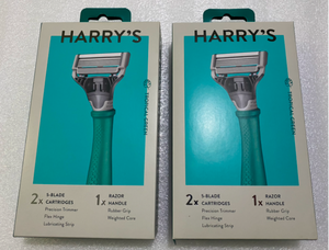 lot 90 image: Lot of 2 Sets - New HARRYS TROPICAL GREEN Razor Handle  2  5-Blade Cartridges