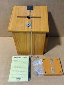 lot 108 image: Wood Suggestion Box 10 x 8 x 7 14, Brown