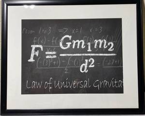 lot 151 image: Hillary Reed Interiors Law of Universal Gravitation Framed Artwork 48 12 x 39 12 x 1, Model#16786 - In Condition As Shown