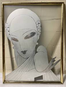 lot 159 image: Academy Arts Frosted Glass Lady with Bird Model#8011-X, 41 34 x 31 34 x 1 14 - In Condition As Shown