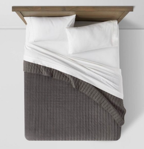 lot 210 image: New Threshold Channel Stitch Velvet Quilt, Charcoal - FullQueen Size - Retail $80