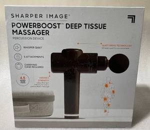 lot 212 image: Sharper Image� Powerboost� Deep Tissue Percussion Massager, Massage Gun with 5 Attachments, Whisper Quiet Operation, Variable Strength - In Condition As Shown
