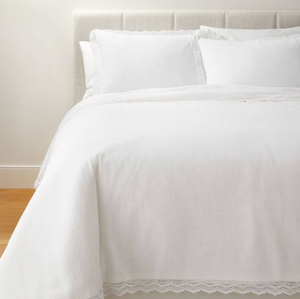 lot 217 image: New Lace Border Cotton Slub Comforter & Sham 3 Piece Set - Threshold, FullQueen - White - As Shown