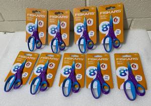 lot 240 image: Lot of 9 - New 6 Fiskars SoftGrip Handle Big Kid Scissors - As Shown