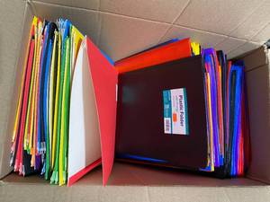 lot 243 image: Box of - New Plastic & Paper 3-Prong Folders - In Quantity & Condition As Shown
