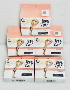 lot 182 image: Lot of 5 - New Leggs to Go Ultra Sheer Pantyhose - Large - Coffee Sheer Toe - In Condition As Shown