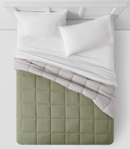 lot 337 image: New Room Essentials Reversible Microfiber Solid Comforter, Olive GreenGray - FullQueen Size