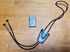 lot 36 image: Vintage Silver &amp Turquoise Bolo Tie WHand-Engraved Wind Proof Elliot Lighter