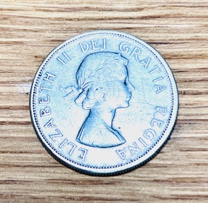 lot 31 image: 1960 .800 Silver Canadian Half Dollar - &nbspQueen Elizabeth&nbsp50 Cent Silver Coin