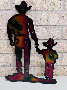 lot 24 image: 17 Colorful Cowboys Laser Cut Metal Wall Sign