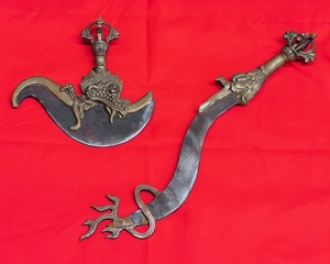 lot 25 image: Two (2) Brass &amp Steel OrnamentalCeremonial Knives