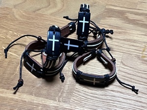 lot 127 image: Five (5) New Leather Cross Bracelets
