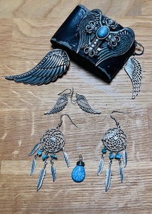lot 128 image: Angels Wings &amp Turquoise Jewelry - Including Yik Fung Grunge Type Cuff