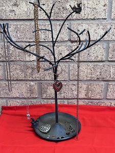 lot 130 image: Brass Squirrels &amp Black Metal Jewelry Tree Stand WJewelry - Including Kendra Scott Earrings