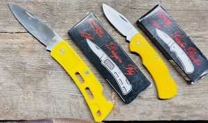 lot 158 image: Frost Cutlery Flying Falcon DragonFly Folding Lockback Pocket Knife W Yellow Handle &amp Frost Cutlery Flying Falcon Snake Doctor &nbspFolding Lockback Pocket Knife
