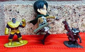 lot 199 image: Jada Toys&nbsp Diecast Mini Marvel Nano Metalfigs - Thanos &amp Rocket WWCF Attack on Titan Levi Funimation Mini Figure