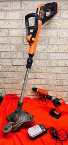 lot 40 image: Black &amp Decker 20V Cordless Trimmer and Two (2) Drills WTwo Batteries &amp Charger