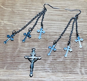lot 261 image: Vintage Dangling Cross Earrings &amp Crucifix Pendant