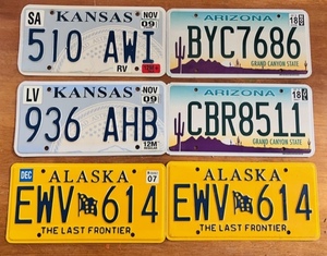 lot 185 image: Kansas, Arizona, &amp Matching Front and Back Alaska License Plates