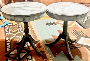 lot 226 image: Two (2) Shabby Chic Round Top Pedestal Tables