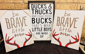 lot 215 image: Three (3) Hunting Themed Wall Hanging Signs for Boys