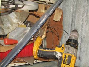 lot 31 image: Misc. lot- DeWalt screw gun no battery or charger, Panels, wires, funnels and more
