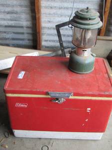 lot 51 image: Coleman lantern, red ice chest