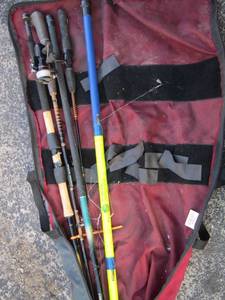 lot 55 image: fishing poles qty 5, one has ugly brand reel