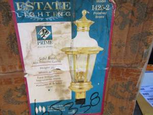 lot 24 image: Estate lighting solid brass light fixture in original box, qty 2