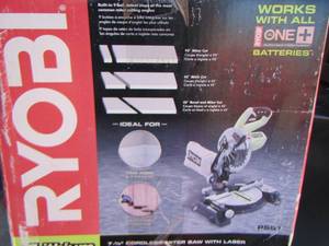 lot 26 image: Ryobi 7 12 cordless miter saw with laser new in box