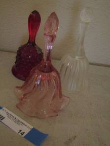 lot 14 image: FENTON BELLS - pink- white- ruby red  Qty 3