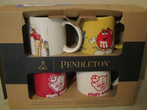 lot 121 image: New set of Pendleton PIGGLY WIGGLY  Coffee mugs QTY 2, , M&M X1  and FISHERMAN MUG
