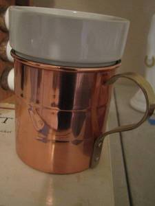 lot 123 image: solid copper mug set with ceramic inserts qty 4