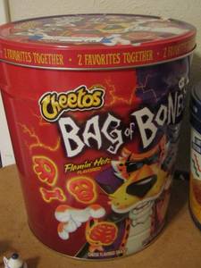 lot 128 image: Cheetos tin can, ruffles chips tin can