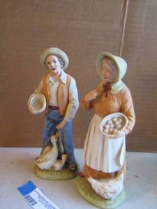 lot 183 image: Man and Women feeding ducks home interior qty 2