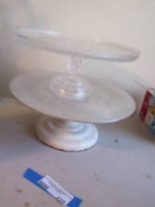 lot 220 image: metal cake and clear glass cake stands qty 2