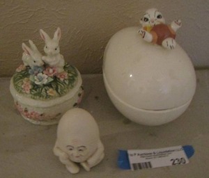 lot 230 image: covered bunny trinket, covered egg & bunny dish, ceramic egg