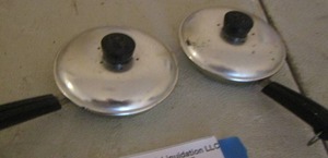 lot 236 image: Plastic covered pan  salt and pepper shakers