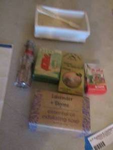 lot 258 image: new essential oil soap, needle thread- A&W and more